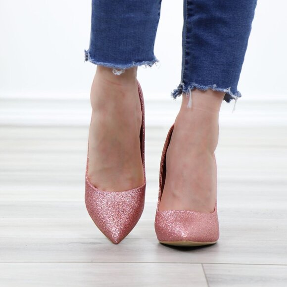 Glitter Pointed Toe High Heel Wedding Party Pumps - Picture 12 of 15